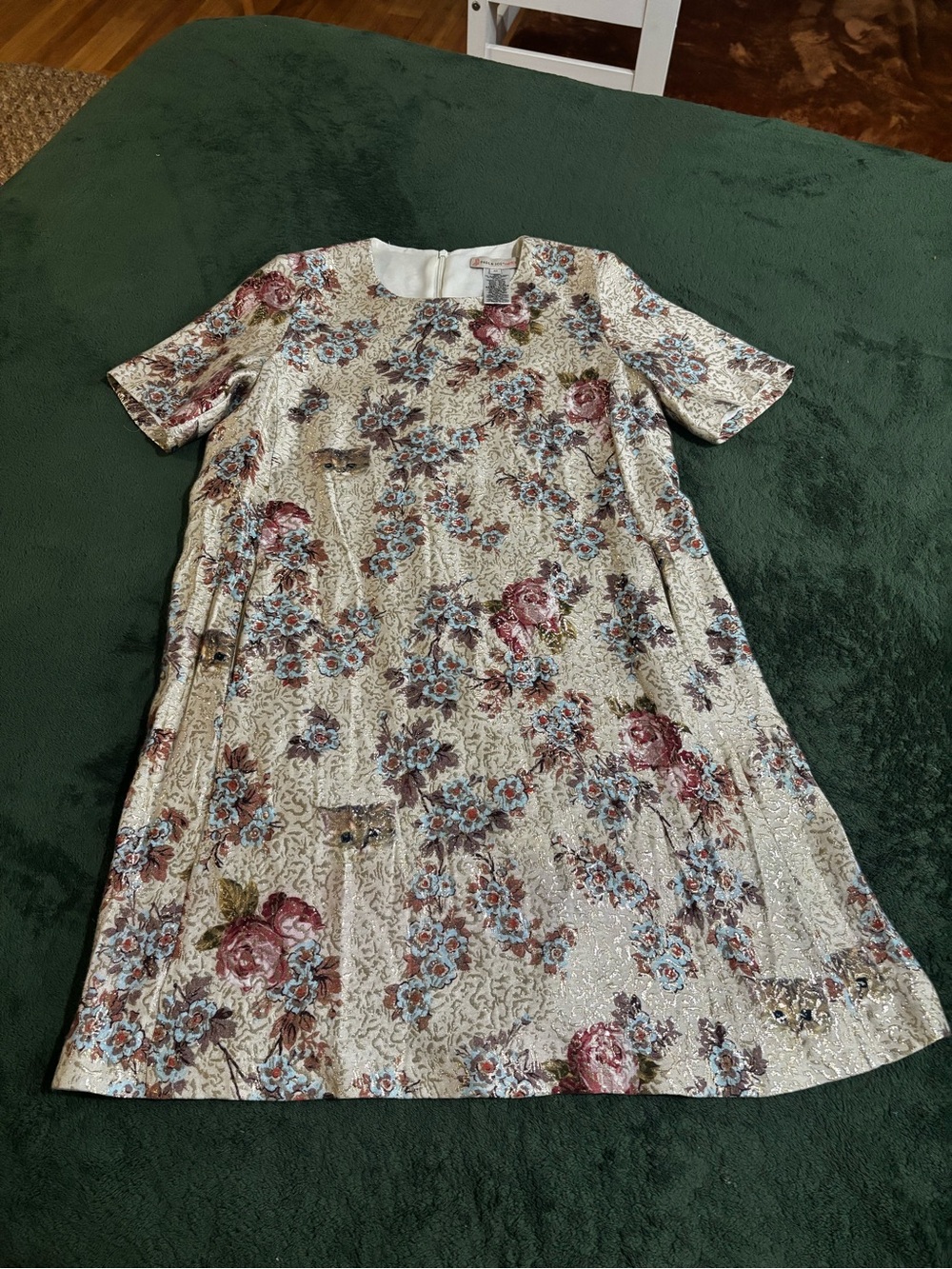Paul & Joe Sister Dress size 8 (40) Metallic Jacquard Floral subtle kitty cats